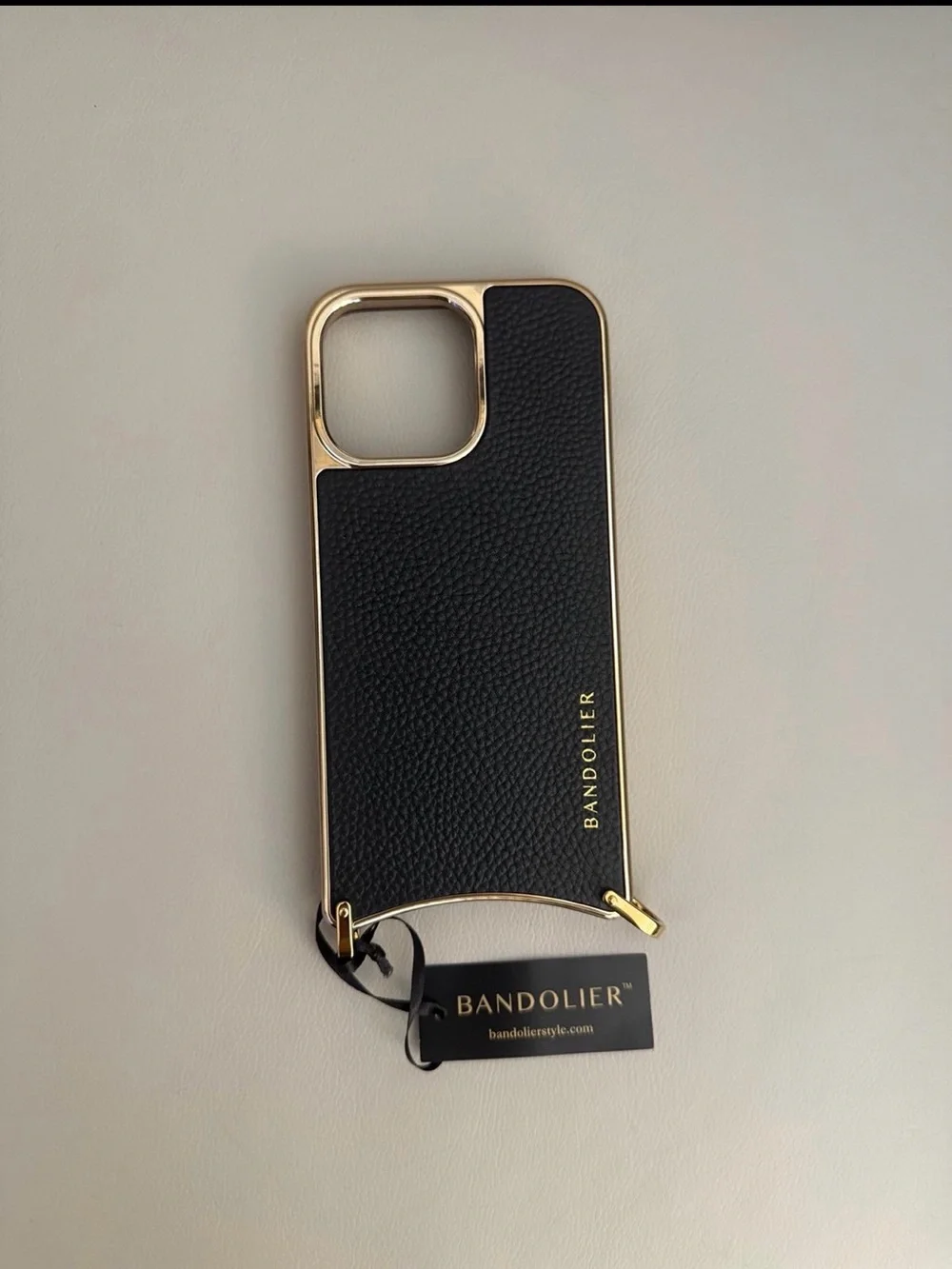 15 PRO MAX Bandolier Black & Gold Leather Crossbody Phone Case